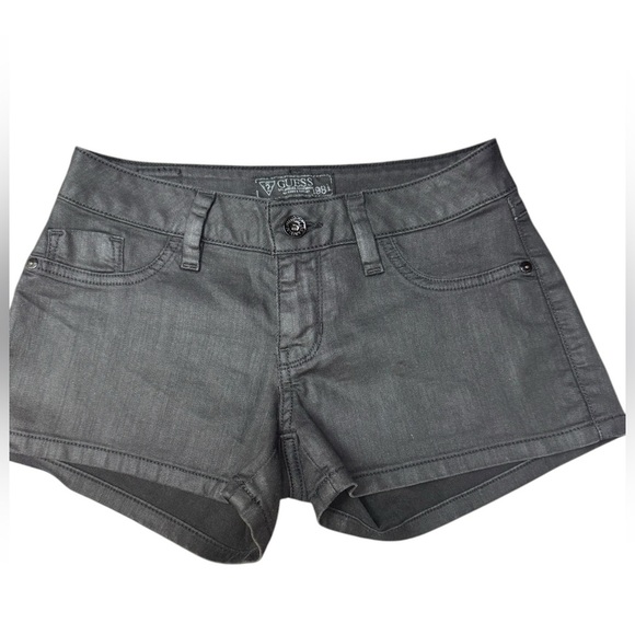 Guess .  Gray Jean Shorts with Cuffed Hem and Low-Rise Fit - Picture 1 of 8